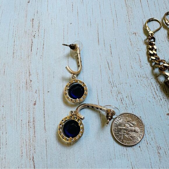 Silver Blue Crystal and Gold Red Crystal Dangle Earrings - Picture 3 of 3